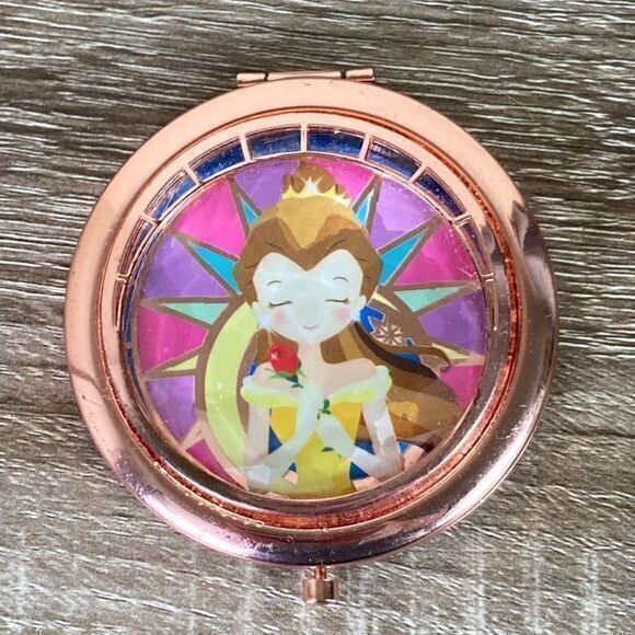 Disney Store Compact Makeup Mirror Art of Belle Beauty Beast Metal Rose Gold - Picture 2 of 9